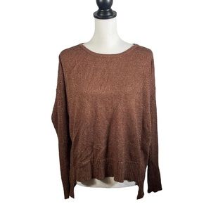 French Connection Brown Metallic Round Neck Tight Knit Long Sleeve Sweat…